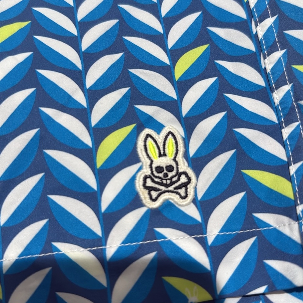 Psycho Bunny Kids Swim Trunks with Blue and Green Pattern - Picture 3 of 8